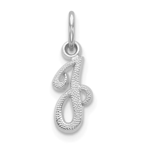 14k White Gold, Sadie Collection, Mini Satin Script Initial J Charm - Picture 1 of 5